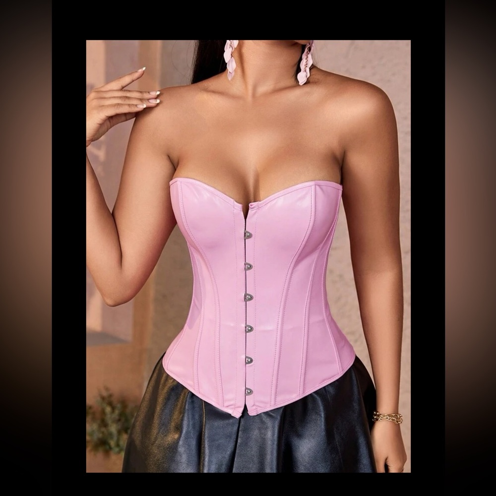 Lace Up Back Leather Overbust Corset Shapewear